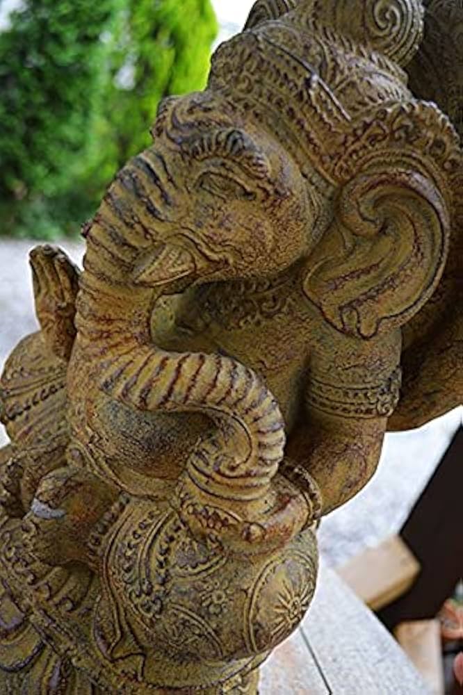 Amazon.co.jp: アジアン バリ 雑貨 ♪ガネーシャ像 背面バロン彫刻（M