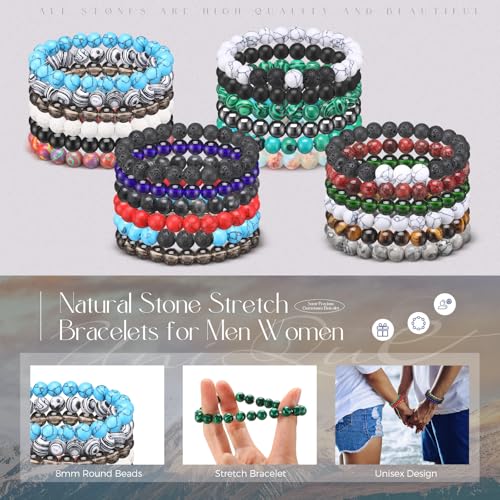 24 Pcs 8mm Gemstones Beaded Bracelets for Men Women Stretch Round Bead Bracelets Set Healing Crystal Stone Bracelets Semi Precious Bracelets4
