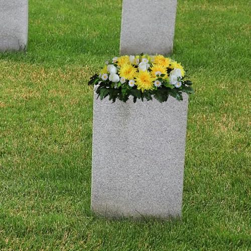 Yellow Artificial Cemetery Flowers Saddle Long-Lasting Bright Color Headstone Flower Saddle Cemetery Memorial Flowers for Outdoor Tombstone Decorations. image 3