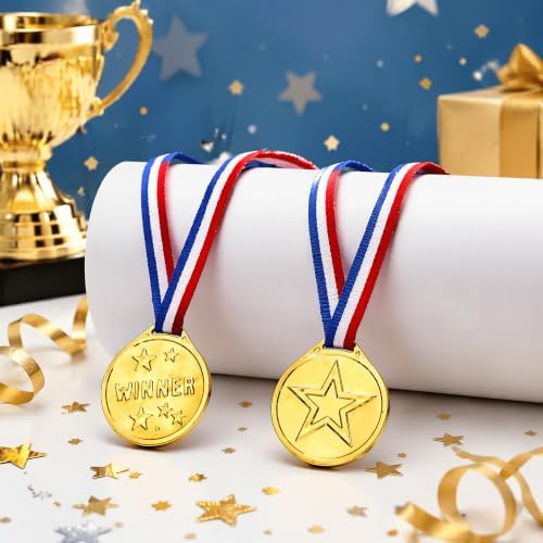Fasmov 100 Pieces Kids Plastic Winner Medals, Winner Award Medals for Kids Sports Awards, Games Competitions, Prizes, Party Favors and Decorations — view 7