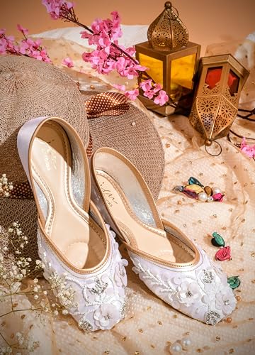 Image of JM LOOKS Stylish Embroidered Jutti For Women /Girls | Embellished Stone Work Jutti | Wedding Bellies | Women Ethnic Shoe Traditional Mojari | Kolhapuri /Jaipuri /Punjabi Jutties |