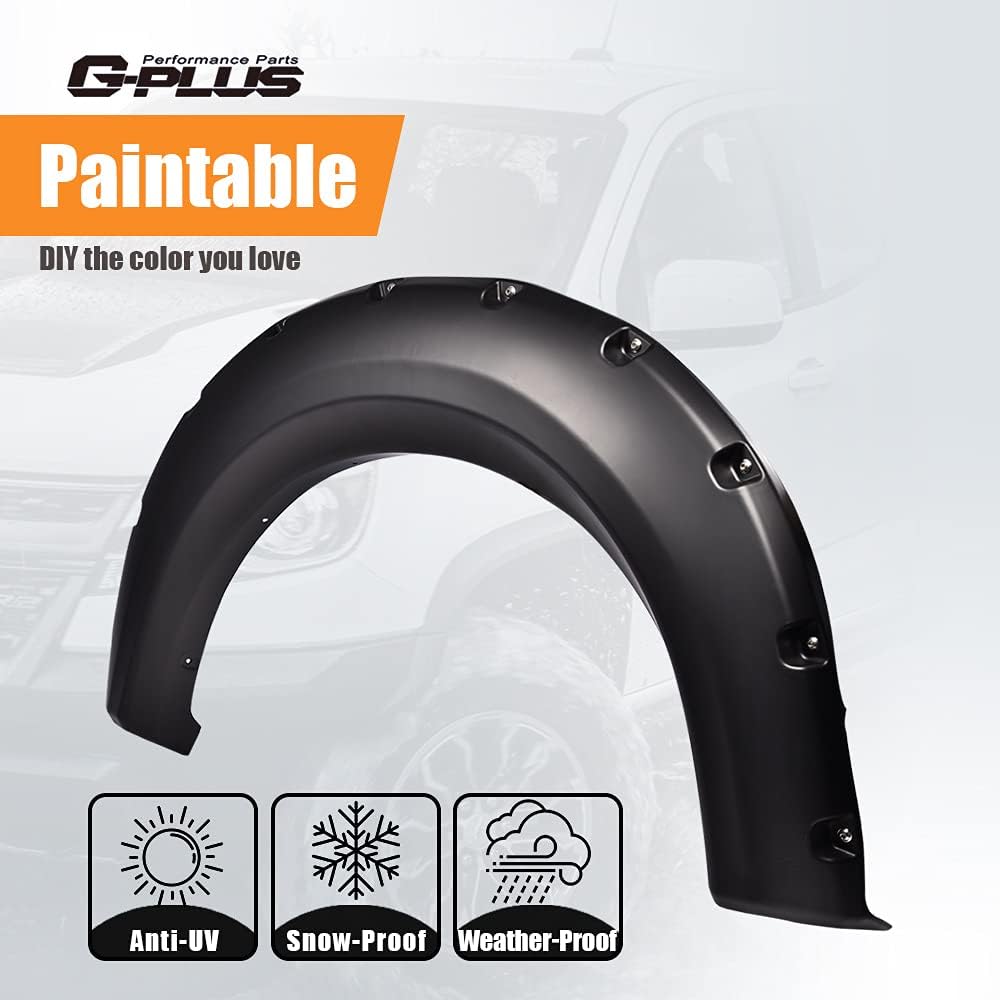 G-PLUS Fender Flares, Compatible with 2009-2014 Ford F150 67" / 78.8" / 97.4" Styleside Beds, [Not Compatible with Platinum & Raptor models], Rivet Style Smooth Matte Wheel Cover Protector 6pcs