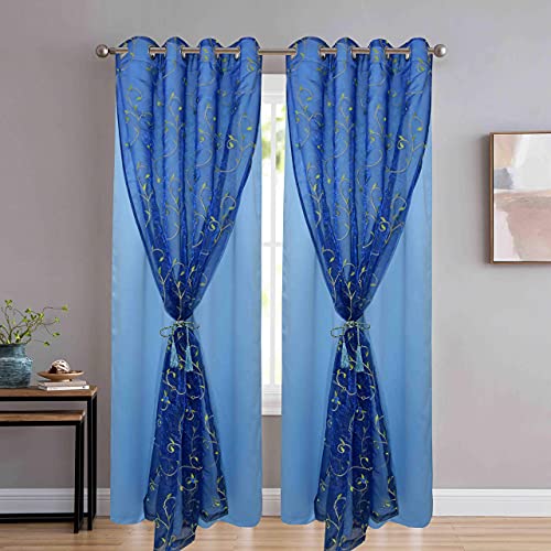 Image of Polyester Door Curtain Pack of 2 (7 Feet, Navy Blue + Sky Blackout)