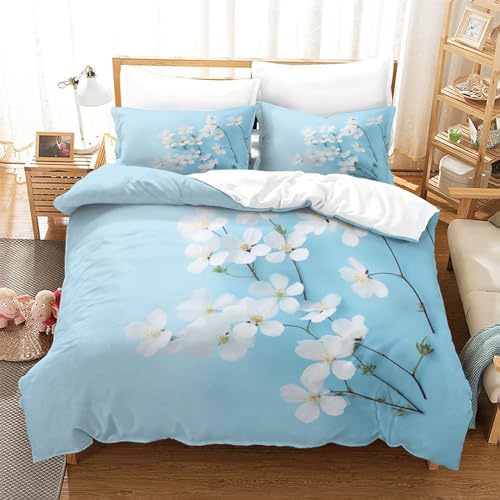 Parure de lit fleurs blanches 220x240 housse de couette microfibre King