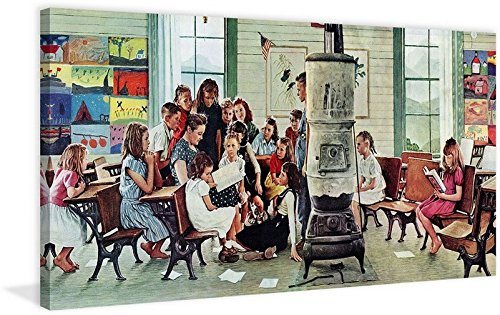 Marmont Hill Vintage-Americana 'Norman Rockwell Visits A Country School' Canvas Wall Art, 24" By 12" #TOP1