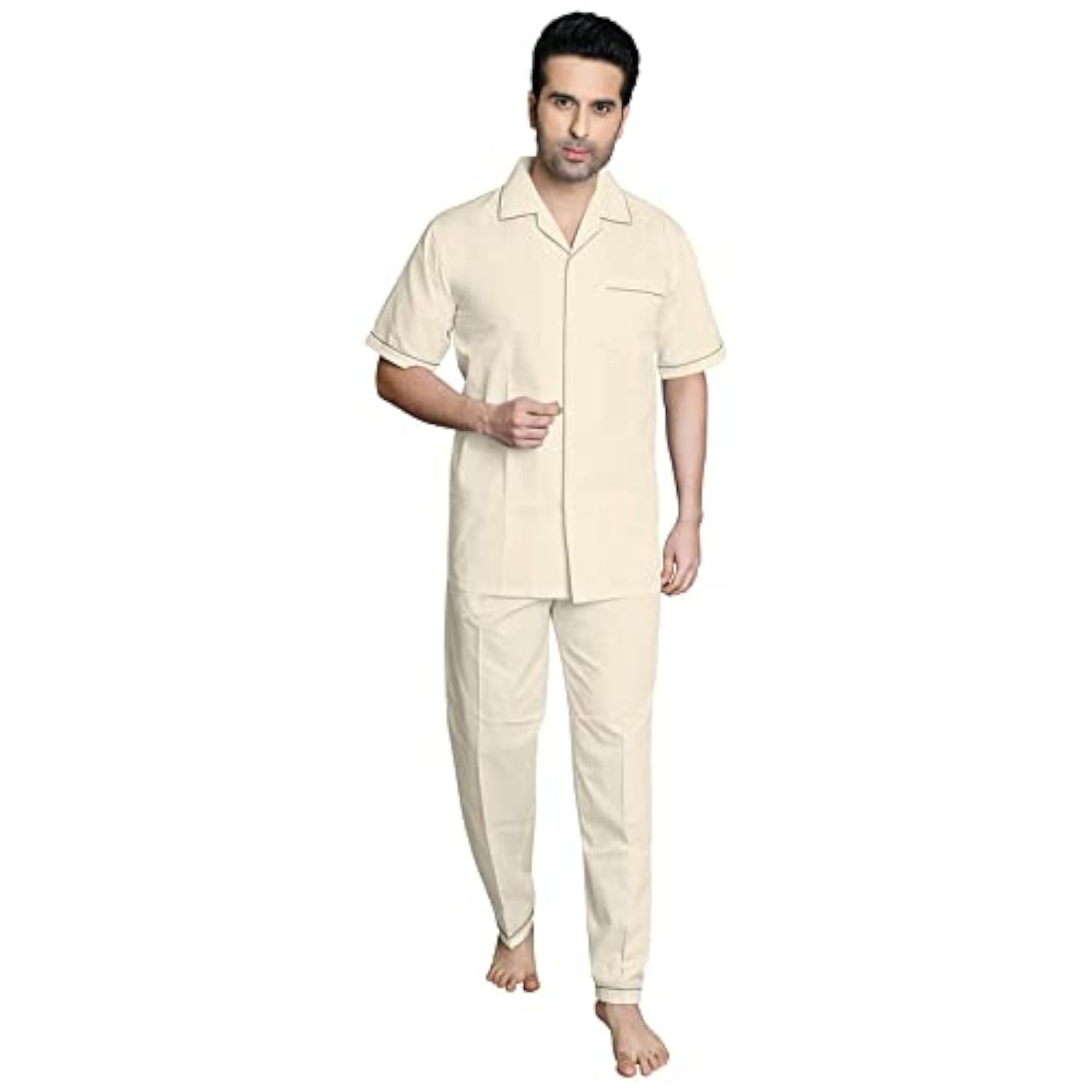 100% Cotton Mens Half Sleeve POPLIN Nightsuit with Fully Branded Elastic Pajama and TOP