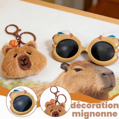 AUNGSHE 3 PCS Peluche Capybara Sac Bandoulière, Inclure 1 Kawaii Capybara Sac a Main Petite Fille, 1 Capibara Lunettes de Soleil, 1 Porte Clés Capibara, Idéal pour Faire Les Courses et Voyager – vue 6