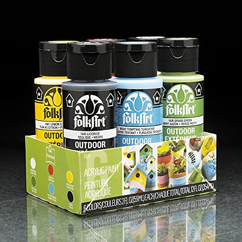 Folkart Set, Outdoor Basics Set Of 6 2 Fl Oz / 59 Ml Brilliant Gloss Acrylic Paints For Easy To Apply Diy Crafts, Art Supplies With A Glossy Finish, 7537, (Pack Of 6), Multiple Color 12 #TOP1