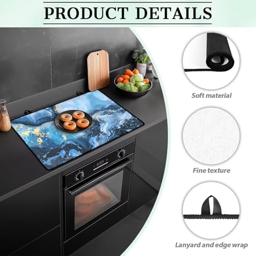 Image of Poceacles Ceramic Glass Stove Top Cover for Electric Stove, Non-slip Stove Mat Stovetop Protector Cover Multipurpose Desk Saver Pad for Counter Top, Blue Gold Marble