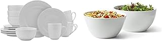 Everyday White by Fitz and Floyd 5278053 Beaded 16 Piece Dinnerware Set, Service for 4 and Everyday White by Fitz and Floyd Everyday Serving Bowls, Set of 2 Bundle