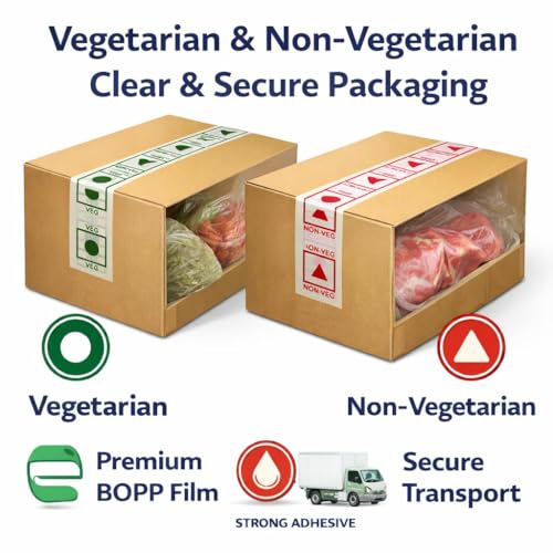 Image of Veg Non Veg Printed Packing Tape Combo Pack of 12 Rolls, 24 mm x