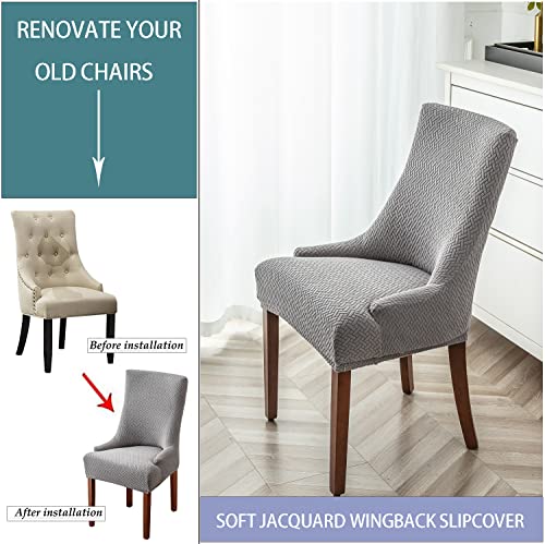 Xuanzyang Stretch Diagonal Stripes Wingback Chair Covers Slipcover - Reusable Arm Chair Protector Cover,Kitchen Dining Chair Covers Protectors For Dining Room Chairs (Light Gray,Set Of 4) #TOP1