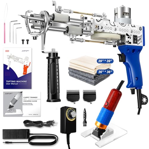 Image of Justuft Rug Tufting Gun with Carpet Trimmer Kit 2 in 1 Rug Gun Machine Starter Kit with Rug Shaver Carpet Making Rug Punch Supplies with Cloth (Blue)