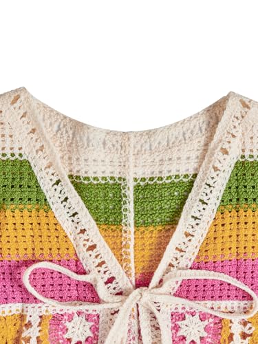 Image of Verdusa Women's Boho Floral Crochet Sweater Vest Tie Front Knitted Sleeveless Cardigan