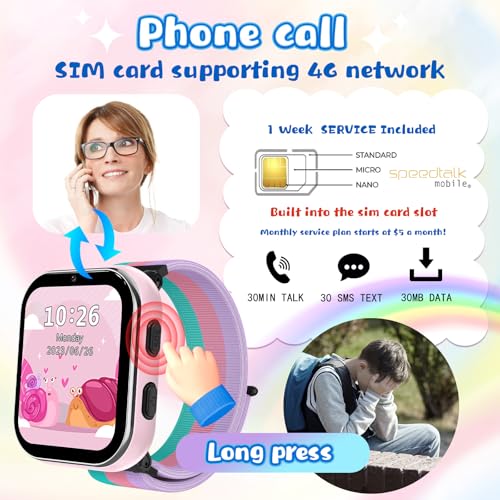 Image of 4G Kids Smart Watch, Smartwatch for Kids Phone Touch Screen, Educational Games Pedometer Fitness Alarm Calculator Clock Music Player, Suitable for Children Aged 4-10 Years Old, LT49 (Pink)