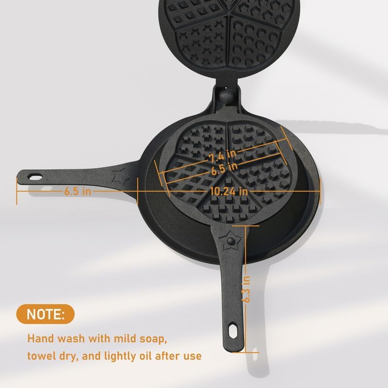 Cast Iron Waffle Maker with Low Base, Retro Waffle Iron with Five Waffles Shapes, Pre-Seasoned Two Piece Hinged Non-Drip Double Rim for Stove Top or Grill Makes (Waffle Irons-1)