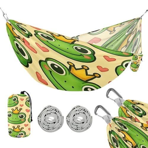ATTX Cute Cartoon Frog Camping Hammock - Lightweight & Portable Hammocks, Heavy Duty 330lbs Capacity for Indoor, Hiking, Backpacking, Travel, Backyard, Beach#158
