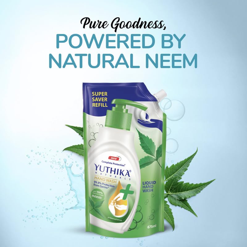 Yuthika Germ Protection Neem Hand Wash liquid Refill 675ml | Antibactirial Handwash with PH balanced Formula