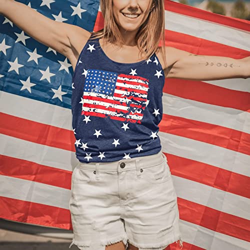 Binshre Usa Flag Print Tank Tops Women American Stars Stripes Patriotic T Shirt Summer Casual Vest Tees (Dark Blue, M) #TOP1