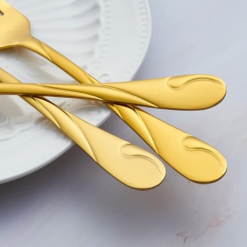 Miniatura 5 de Juego de 6 tenedores de mesa dorados de acero inoxidable de 7.8 pulgadas, color dorado brillante