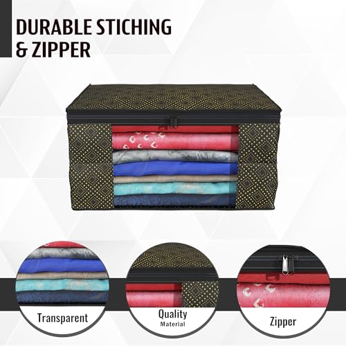 Image of Kuber Industries (Pack of 12) Saree Covers | Foldable Storage Bag for Almirah & Wardrobe | Non-Woven Saree Bags (9 Inch) Clothes Bag for Women (Golden Dot) Sari Cover Bags | Black