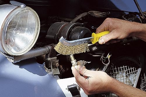 wolfcraft Messingdraht-Handbürste - 2716000 - Zum Entrosten und Reinigen - für NE-Metall, Holz und Stein - 265 mm Gesamtlänge