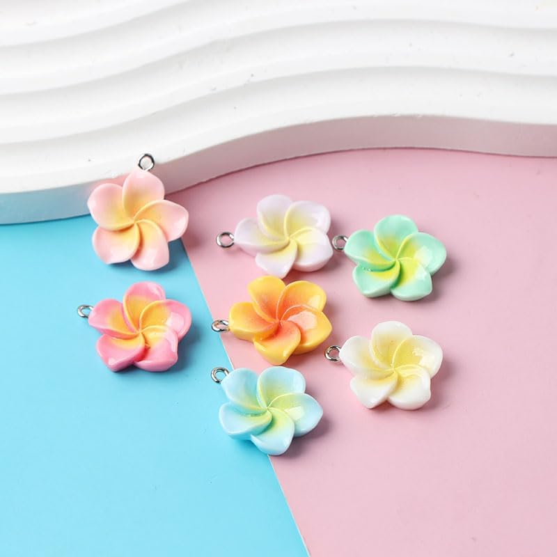 Ximimark 30pc Random Color Glossy Five Petals Small Flowers Charms Summer Style Colorful Resin Flower Pendants For DIY Necklaces, Earrings, Pendants, Keychains And Other Accessories image 5