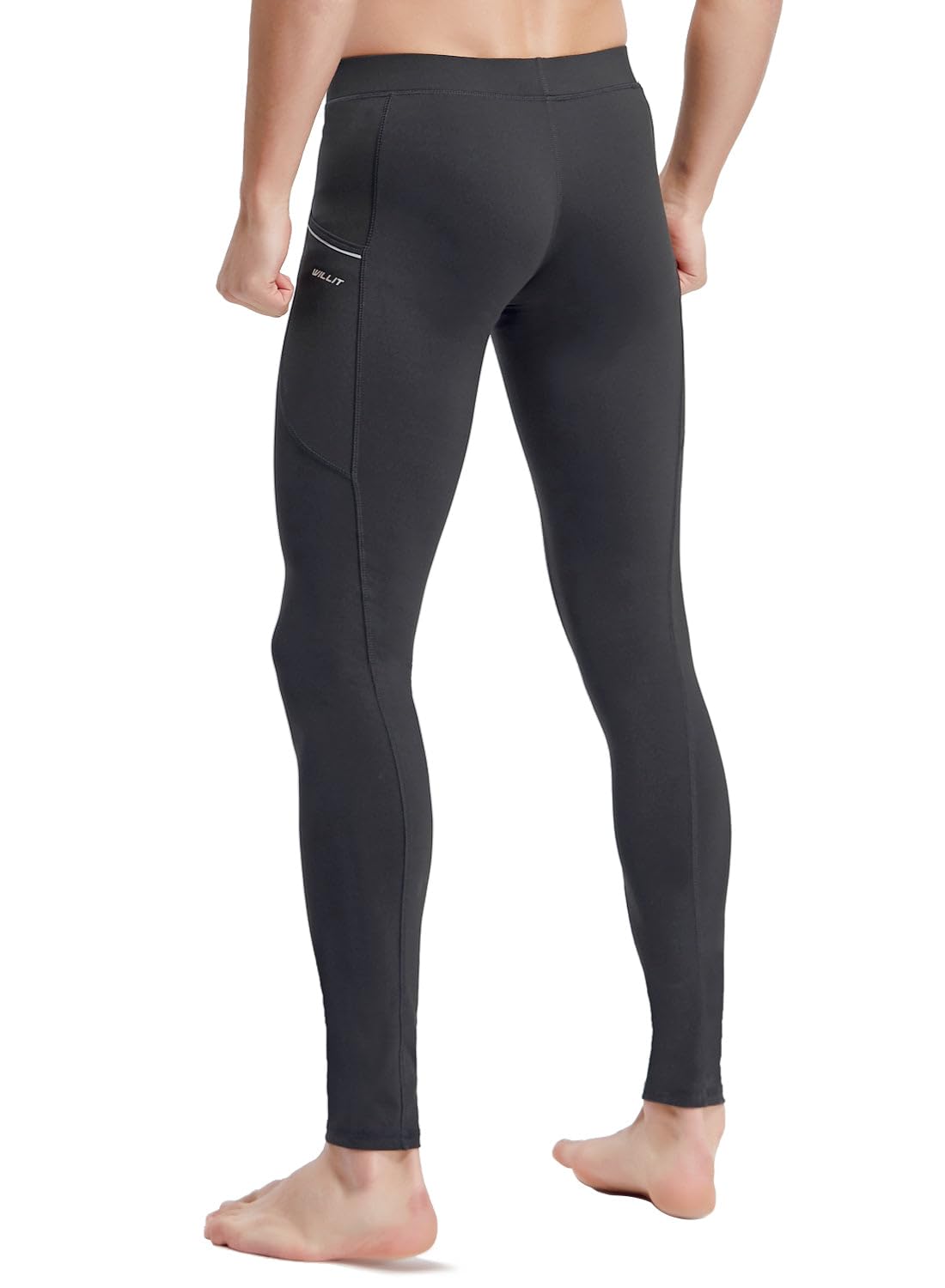 Willit - Leggings sportivi da uomo, con tasche laterali, per palestra, allenamento, ad asciugatura rapida, Uomo, Grigio acciaio., Medium