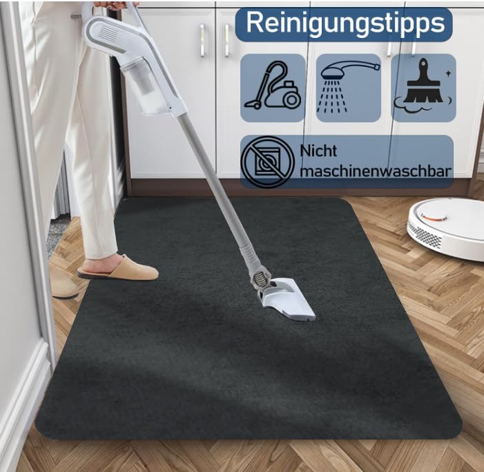 Aoxisicoo Schmutzfangmatte 40x60cm,Superdünn Innen Fußmatte,Saugfähiges Rutschfester Teppich,strapazierfähige Türmatte,Für Eingangsbereich,Küche,Terrasse,Haustür,Dunkelgrau