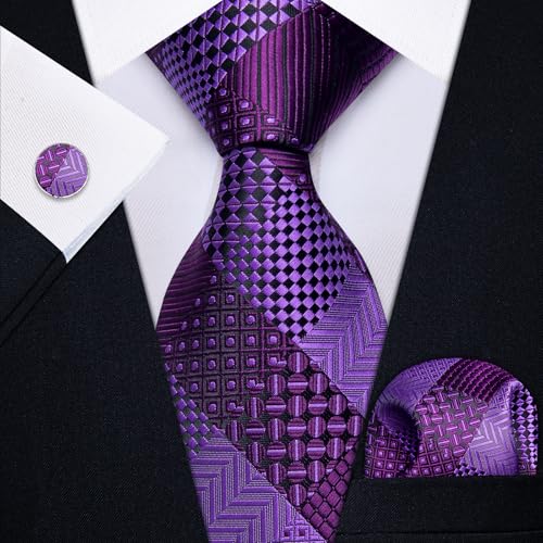 Image of YourTies Striped Plaid Ties for Men Silk Formal Necktie Set