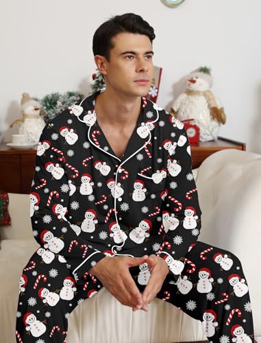 Image of RAISEVERN Couples Christmas Matching Pajamas 2 Piece Women Men Xmas Pjs Soft Pajama Set Long Sleeve Loungewear Warm Sleepwear