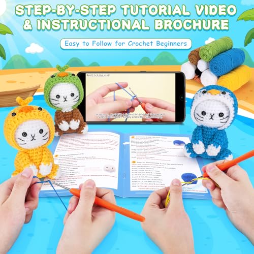 Image of Crochet Kit for Beginners, 3 Pack Duck Cat Crochet Kits with Step-by-Step Video Tutorials, Beginner Crochet Kit for Adults, Crochet Animal Kit for Starters, DIY Craft Gift for Cat Lover