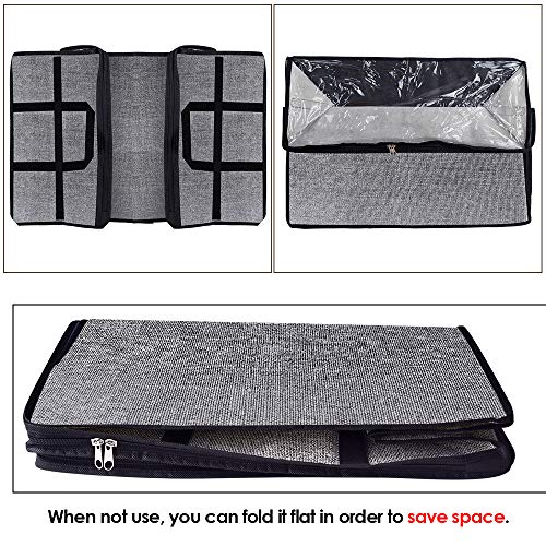Foldable Large Comforter Storage Bags Organizers, Breathable Linen Closet Organizers for Blankets, Clothes, Create Extra Storage with Clear Window, Set of 3 Black with Printing - Thumbnail 6