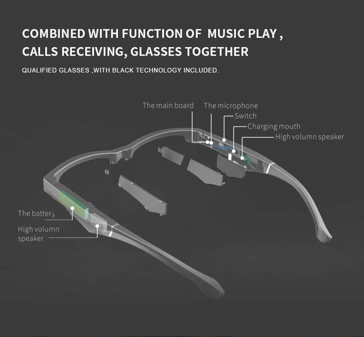 Smart Wireless Bluetooth Audio Gafas de Sol, Anti-Ultravioleta y luz polarizada, Adecuada para Conducir/Deportes/Viajes