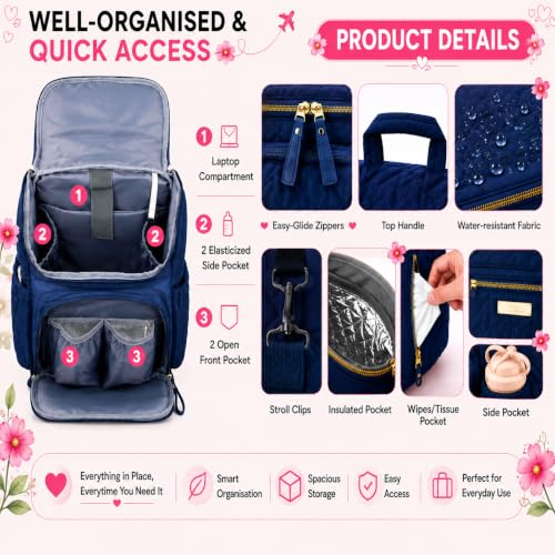 Image of Baby Diaper Bag | Diaper Bag for Mothers For Travel | Baby Bags For Mothers Carry | Baby Diaper Bag For Mother For Travelling |Quilted Lugguage Nappy Handbags