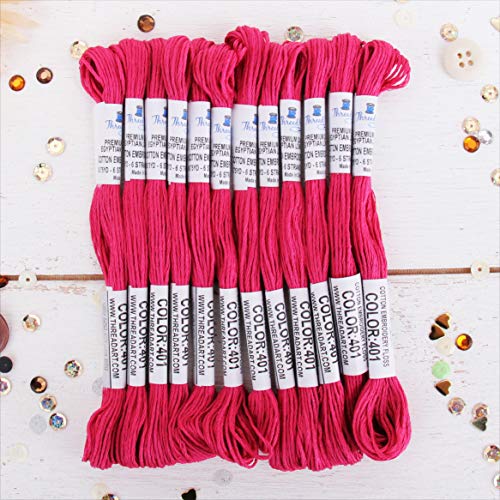 Image of 12 Skeins ThreadArt Cotton Embroidery Floss, Magenta | Long fiber cotton embroidery floss for cross stitch, hand embroidery and bracelets. Six-strand floss separates easily.