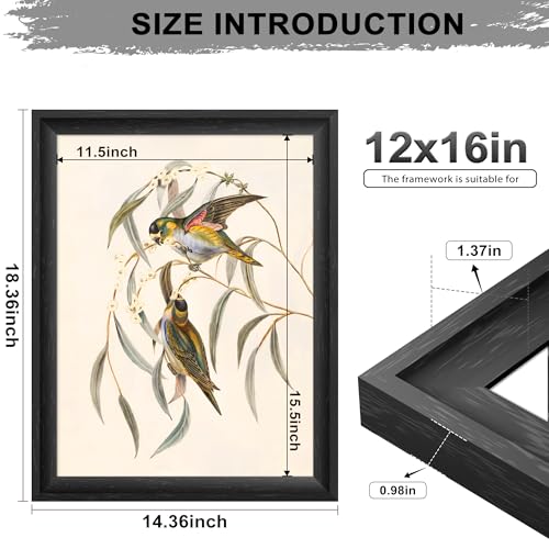 Image of 12x16 Frame Black, Thick Poster Frames 12 x 16 for Picture Gallery, Horizontal or Vertical Wall Decoration