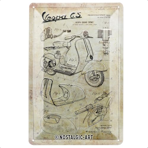 Nostalgic-Art Plaque vintage Vespa – Parts Sketches – Idée de cadeau pour les fans de scooters, en métal, Design retro pour la décoration, 20 x 30 cm