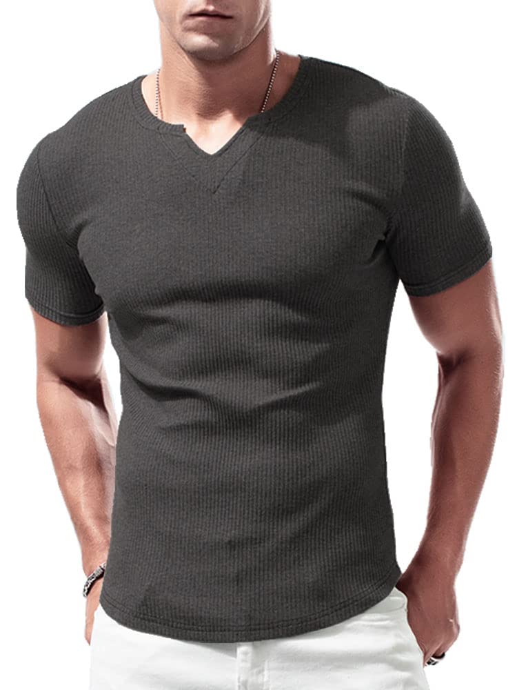 Lehmanlin Camiseta Deportiva de Manga Larga para Hombre, Cuello en V Elástico, Ajuste Musculoso, Ropa Interior Casual, Camisa Térmica de Manga Larga para Hombre de Peso Ligero