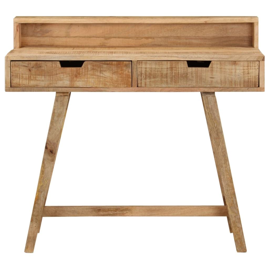 Schreibtisch aus unbehandeltem Mangoholz, massiv, 100 x 45 x 90 cm | 2 Schubladen, stabile Oberfläche, Vintage-Stil, Computertisch, Arbeitstisch, Studententisch