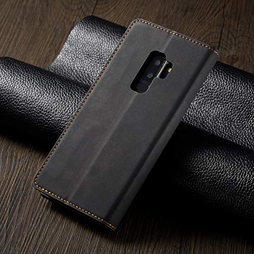 Eyzutak Galaxy S9 Pu Leather Flip Case, Kickstand Card Slot, Magnetic Closure Wallet Cover - Black #TOP5
