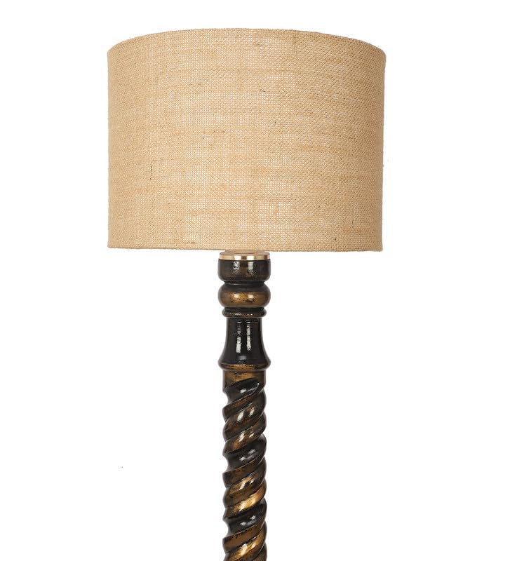 Image of tu casa Mango Wooden Floor Lamps with Spiral Base & Off-White Shade for Home Decor, Bedrooms Corner, Living Room, Gifting, Diwali Decoration, Office, Study Room (Height: - 56 inch) - Bulb not Included