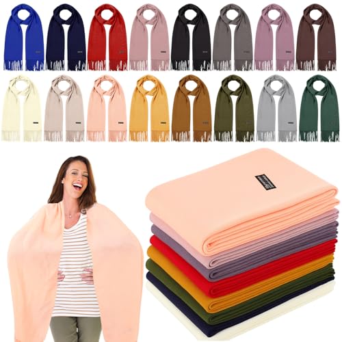 Chicingyou 16 Pcs Solid Color Winter Scarf Bulk Warm Soft Pashmina Shawl Winter Silky Long Scarf with Tassel Edge for Women Men
