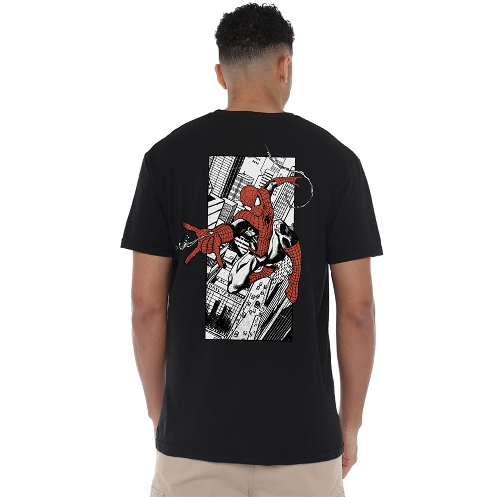 Marvel Spiderman City Web Unisex T Shirt, Black, Medium