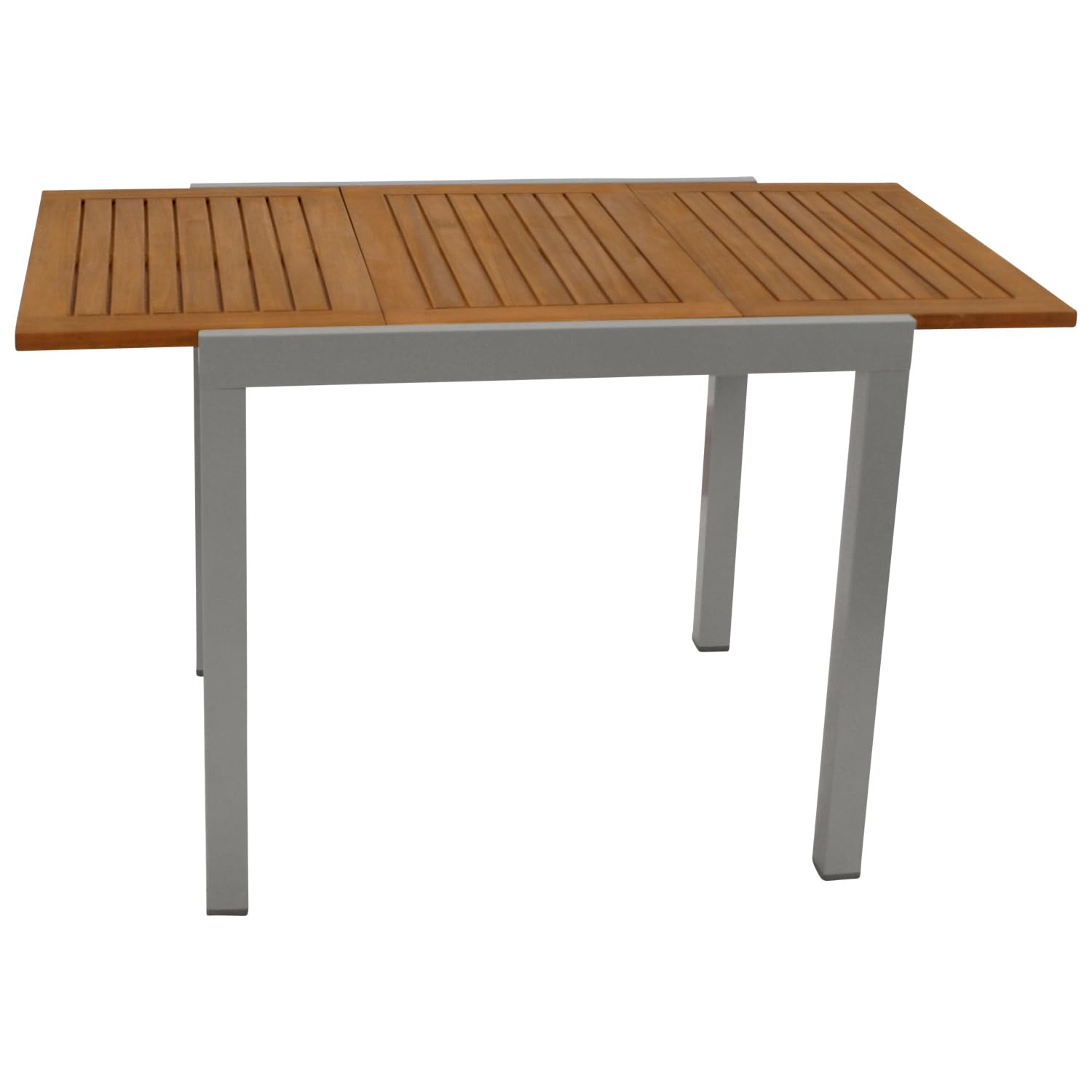 DEGAMO Gartentisch Balkontisch ausziehbar Vail 80/120x70cm, Aluminium Silbergrau + Akazienholz geölt, Outdoor, FSC-Zertifiziert Garten