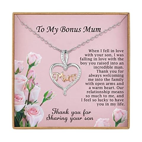 Vanjewnol Bonus Mum Gifts Mothers Day Birthday Gifts for Mum Personalised Gifts for Women Stepmum Gifts Future Mother in Law Gifts Infinity Heart Silver Necklaces for Women N12C Cover