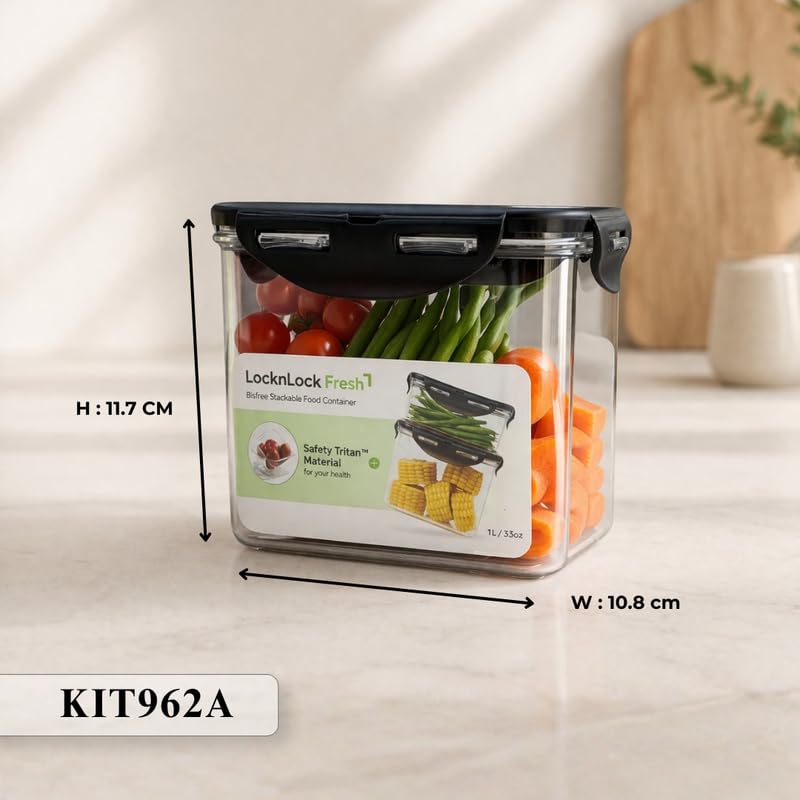 Image of LocknLock Bisfree Modular Storage Container Setof 2 (1000ml) | Stackable Airtight Food Containers | Microwave, Freezer & Dishwasher Safe | BPA Free Kitchen Storage Boxes