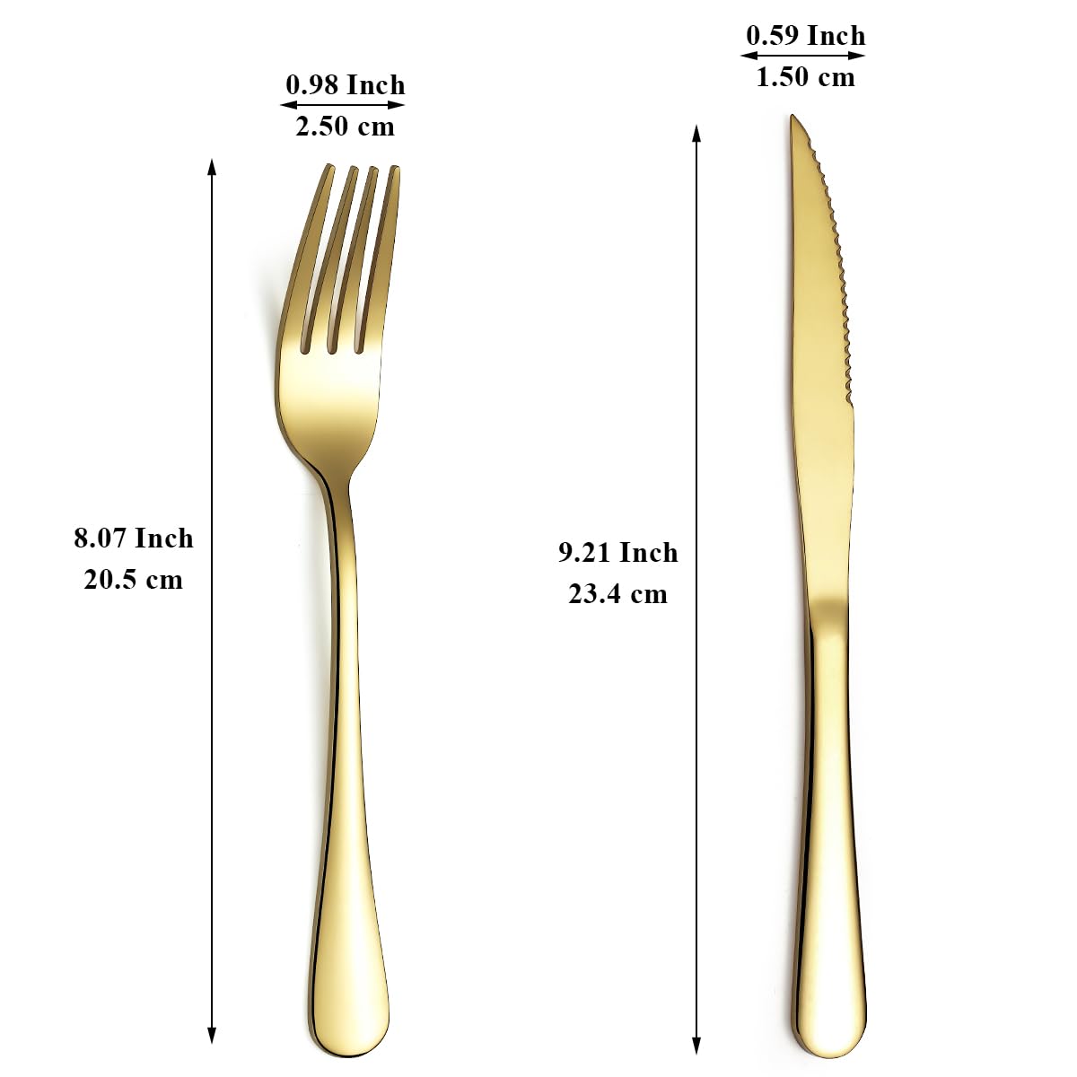 Evanda Gold Steak Knives Set 24 Piece, Gold Titanium Plating Stainless Steel 12 Dinner Forks and 12 Dinner Knives Set, Steak Knives Steak Forks, Dishwasher Safe