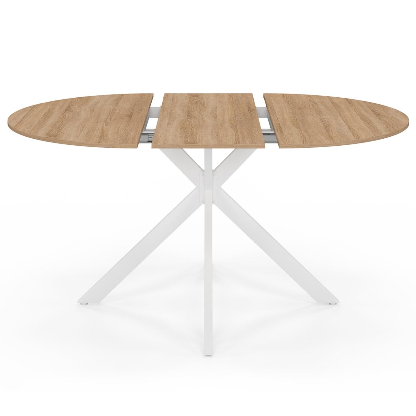 IDMarket - ALIX Tavolo da pranzo rotondo allungabile per 4-8 persone con gamba in legno e ragno bianco 110-150 cm