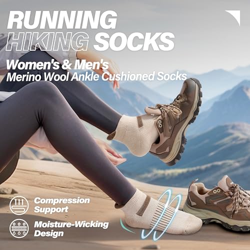 Image of 6 Pairs Merino Wool Ankle Running Hiking Socks Compression Support Breathable Thick Cushion No Show Socks for Women Men